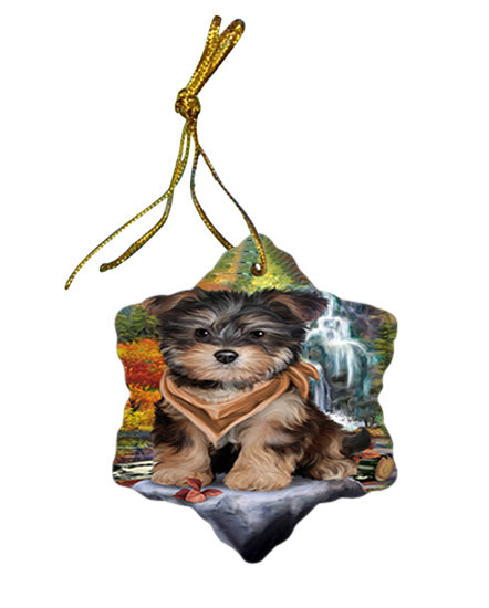 Scenic Waterfall Yorkipoo Dog Star Porcelain Ornament SPOR50182