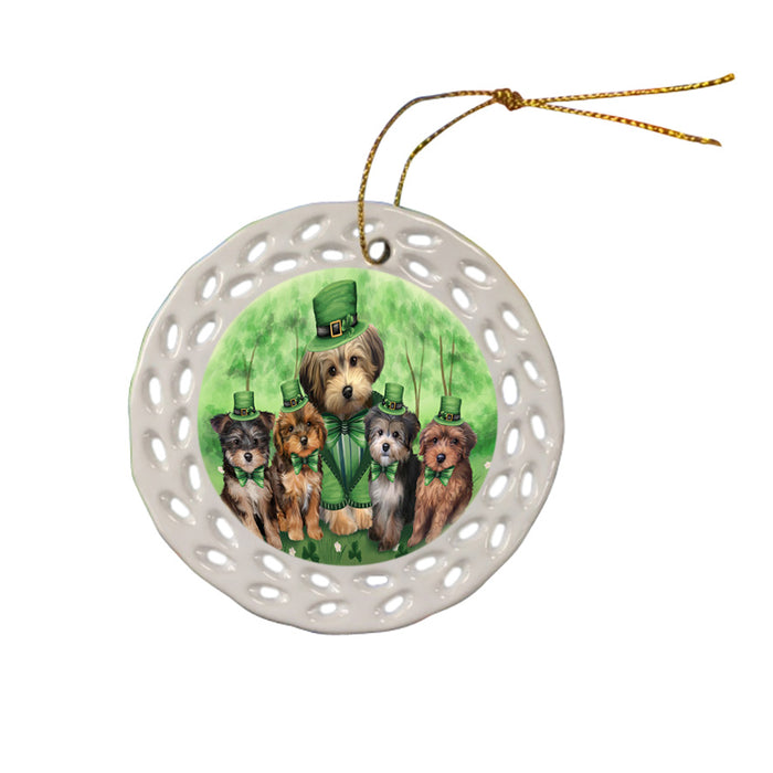 St. Patricks Day Irish Family Portrait Yorkipoos Dog Ceramic Doily Ornament DPOR49432
