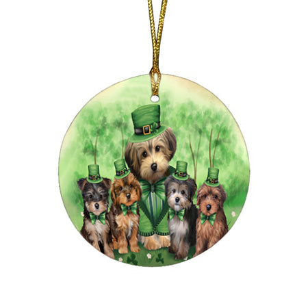 St. Patricks Day Irish Family Portrait Yorkipoos Dog Round Flat Christmas Ornament RFPOR49423