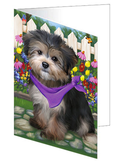 Spring Floral Yorkipoo Dog Handmade Artwork Assorted Pets Greeting Cards and Note Cards with Envelopes for All Occasions and Holiday Seasons GCD60599
