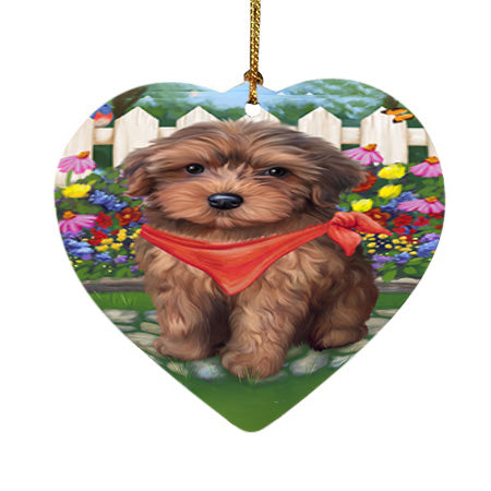 Spring Floral Yorkipoo Dog Heart Christmas Ornament HPOR52191