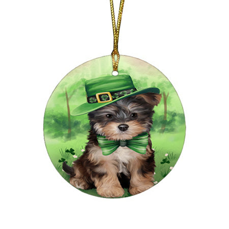 St. Patricks Day Irish Portrait Yorkipoo Dog Round Flat Christmas Ornament RFPOR49424