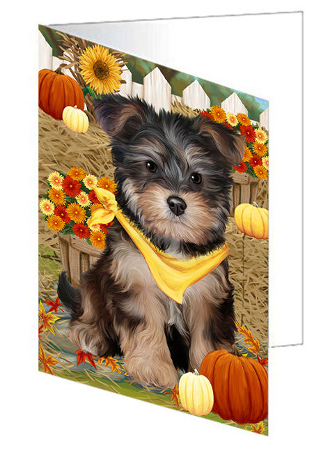 Fall Autumn Greeting Yorkipoo Dog with Pumpkins Handmade Artwork Assorted Pets Greeting Cards and Note Cards with Envelopes for All Occasions and Holiday Seasons GCD56705