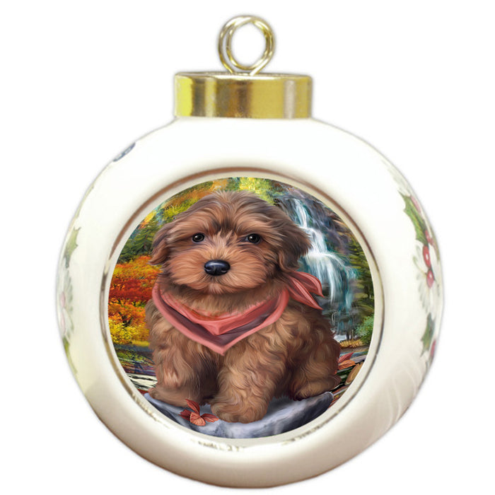 Scenic Waterfall Yorkipoo Dog Round Ball Christmas Ornament RBPOR50191