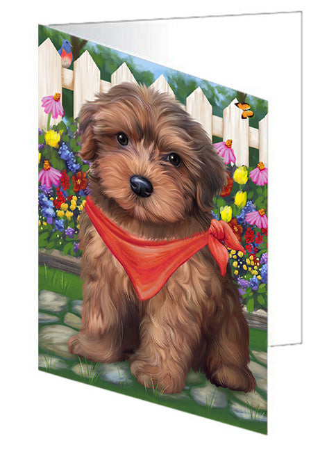 Spring Floral Yorkipoo Dog Handmade Artwork Assorted Pets Greeting Cards and Note Cards with Envelopes for All Occasions and Holiday Seasons GCD60602