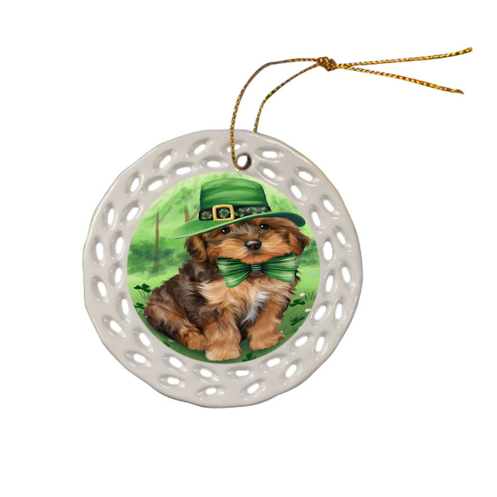 St. Patricks Day Irish Portrait Yorkipoo Dog Ceramic Doily Ornament DPOR49434