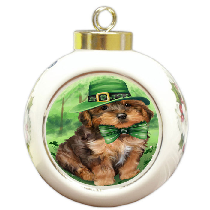 St. Patricks Day Irish Portrait Yorkipoo Dog Round Ball Christmas Ornament RBPOR49434