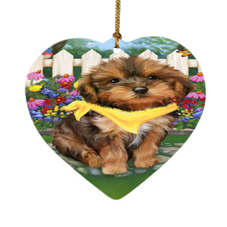 Spring Floral Yorkipoo Dog Heart Christmas Ornament HPOR52192