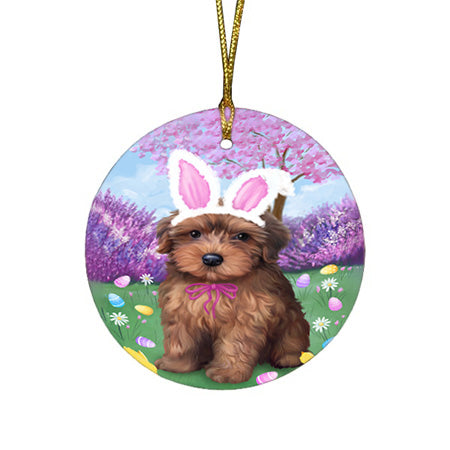 Yorkipoo Dog Easter Holiday Round Flat Christmas Ornament RFPOR49292