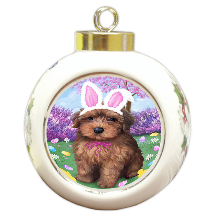 Yorkipoo Dog Easter Holiday Round Ball Christmas Ornament RBPOR49301
