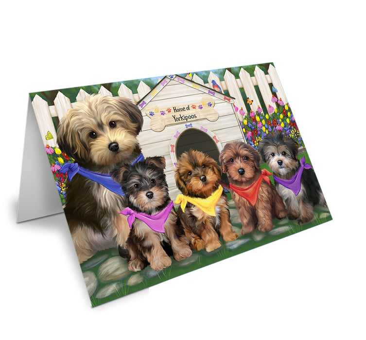 Spring Dog House Yorkipoos Dog Handmade Artwork Assorted Pets Greeting Cards and Note Cards with Envelopes for All Occasions and Holiday Seasons GCD54446