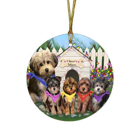 Spring Dog House Yorkipoos Dog Round Flat Christmas Ornament RFPOR50130