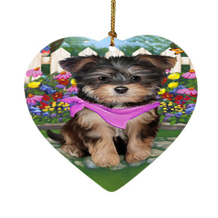 Spring Floral Yorkipoo Dog Heart Christmas Ornament HPOR52193