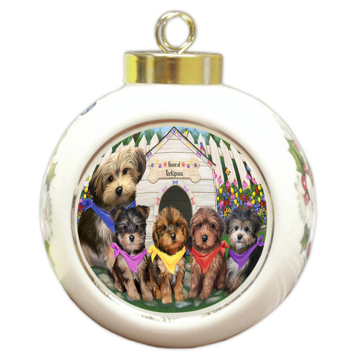 Spring Dog House Yorkipoos Dog Round Ball Christmas Ornament RBPOR50139