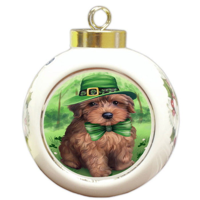 St. Patricks Day Irish Portrait Yorkipoo Dog Round Ball Christmas Ornament RBPOR49435
