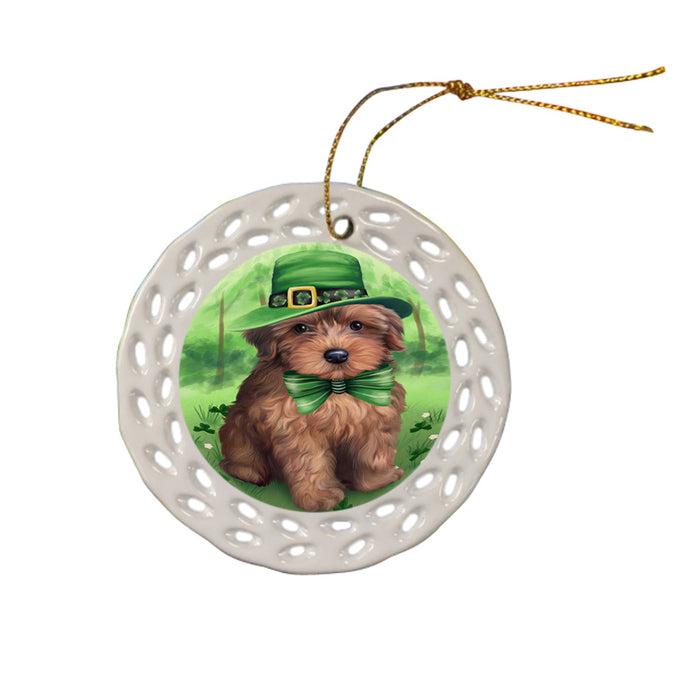 St. Patricks Day Irish Portrait Yorkipoo Dog Ceramic Doily Ornament DPOR49435