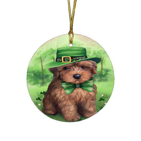 St. Patricks Day Irish Portrait Yorkipoo Dog Round Flat Christmas Ornament RFPOR49426