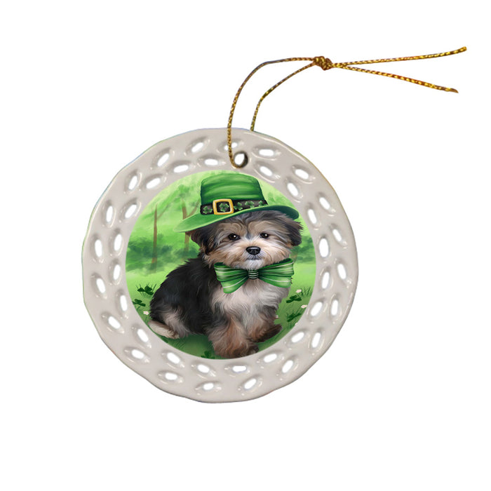 St. Patricks Day Irish Portrait Yorkipoo Dog Ceramic Doily Ornament DPOR49436