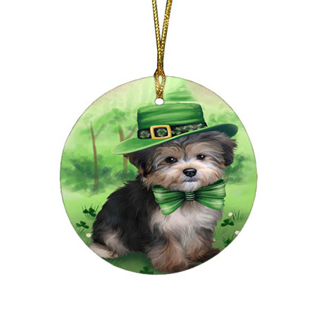 St. Patricks Day Irish Portrait Yorkipoo Dog Round Flat Christmas Ornament RFPOR49427