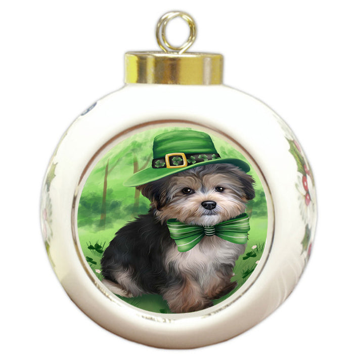 St. Patricks Day Irish Portrait Yorkipoo Dog Round Ball Christmas Ornament RBPOR49436
