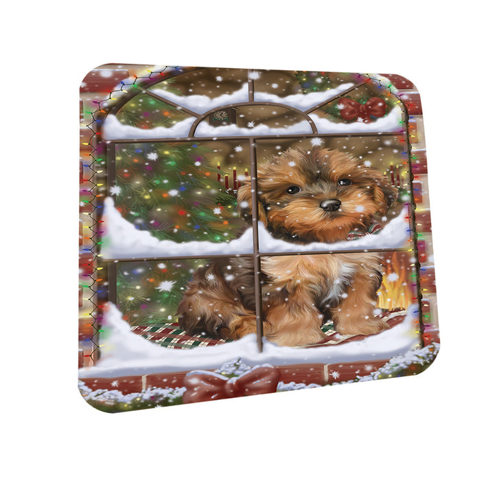Please Come Home For Christmas Yorkipoo Dog Sitting In Window Coasters Set of 4 CST53614