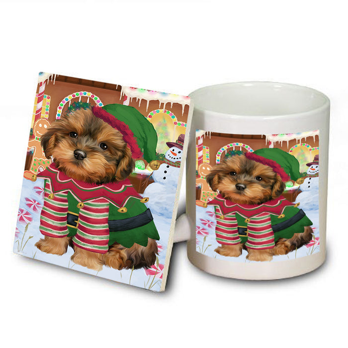 Christmas Gingerbread House Candyfest Yorkipoo Dog Mug and Coaster Set MUC56596