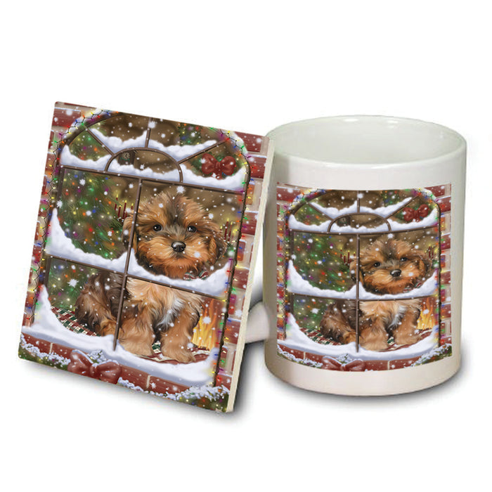 Please Come Home For Christmas Yorkipoo Dog Sitting In Window Mug and Coaster Set MUC53648