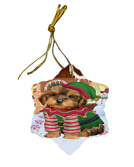 Christmas Gingerbread House Candyfest Yorkipoo Dog Star Porcelain Ornament SPOR56960