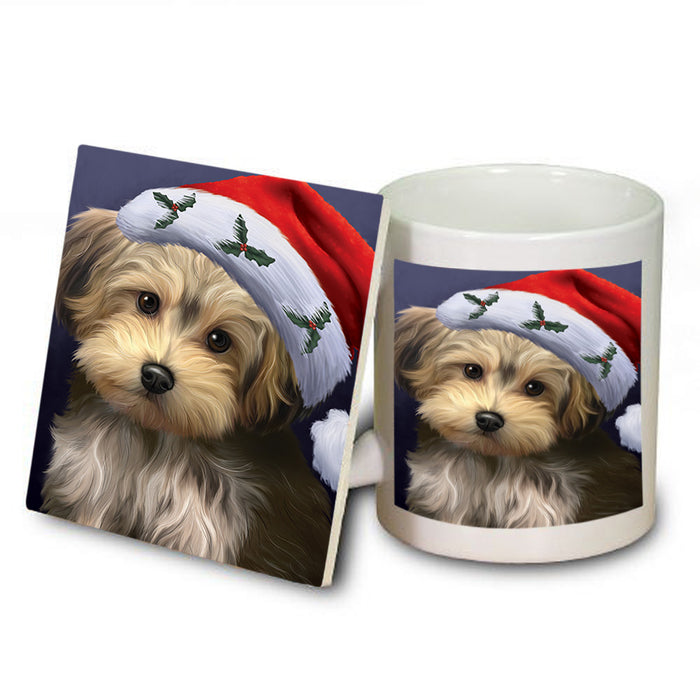 Christmas Holidays Yorkipoo Dog Wearing Santa Hat Portrait Head Mug and Coaster Set MUC53501