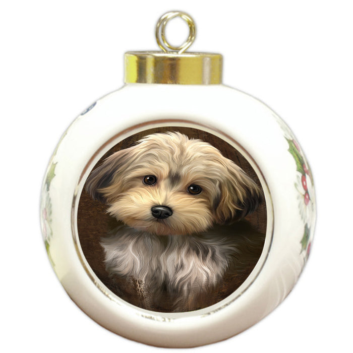 Rustic Yorkipoo Dog Round Ball Christmas Ornament RBPOR54507