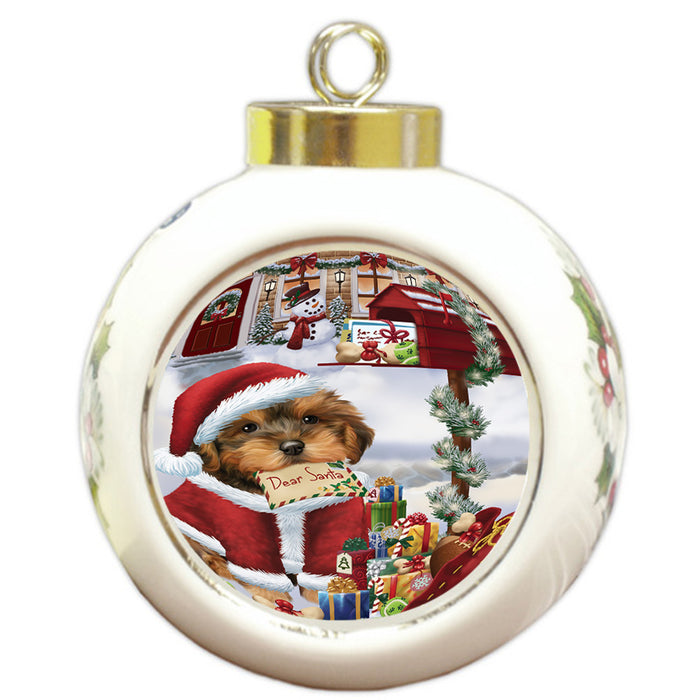 Yorkipoo Dog Dear Santa Letter Christmas Holiday Mailbox Round Ball Christmas Ornament RBPOR53563