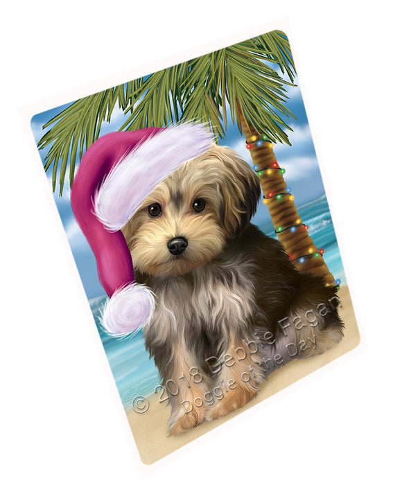 Summertime Happy Holidays Christmas Yorkipoo Dog on Tropical Island Beach Cutting Board C68244
