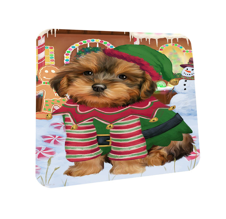 Christmas Gingerbread House Candyfest Yorkipoo Dog Coasters Set of 4 CST56562