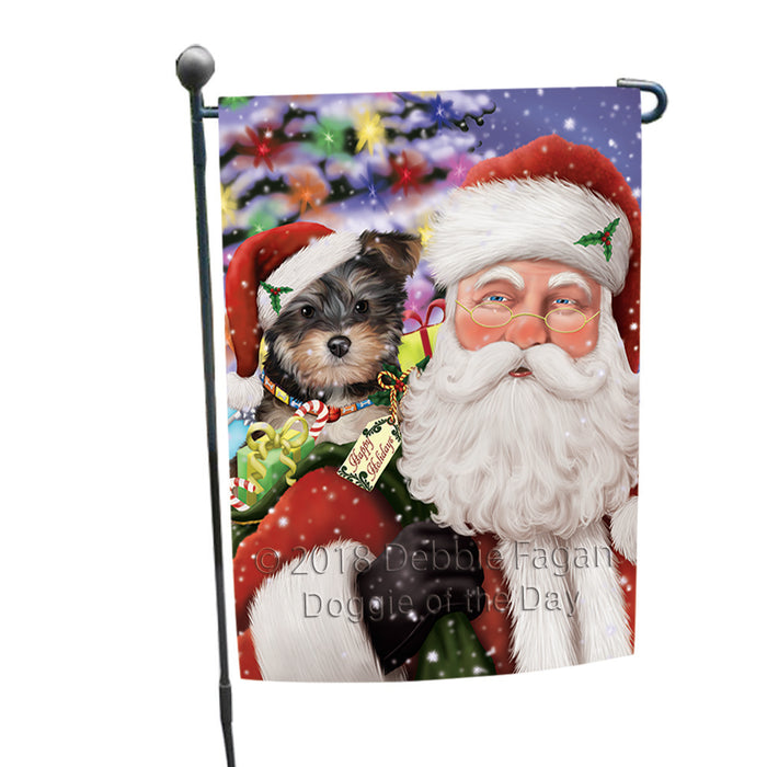 Santa Carrying Yorkipoo Dog and Christmas Presents Garden Flag GFLG53775