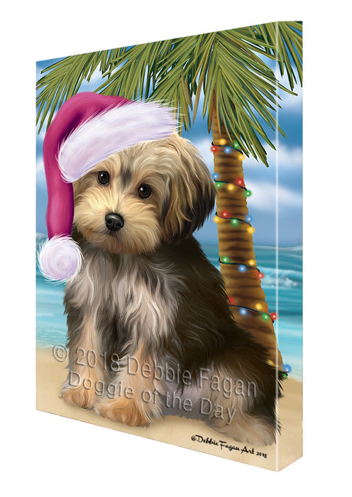 Summertime Happy Holidays Christmas Yorkipoo Dog on Tropical Island Beach Canvas Print Wall Art Décor CVS109250