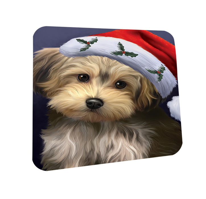Christmas Holidays Yorkipoo Dog Wearing Santa Hat Portrait Head Coasters Set of 4 CST53467