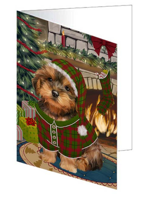 The Stocking was Hung Yorkipoo Dog Handmade Artwork Assorted Pets Greeting Cards and Note Cards with Envelopes for All Occasions and Holiday Seasons GCD71513