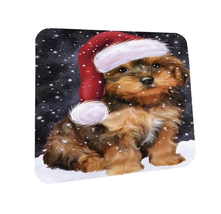 Let it Snow Christmas Holiday Yorkipoo Dog Wearing Santa Hat Coasters Set of 4 CST54296