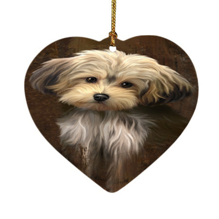 Rustic Yorkipoo Dog Heart Christmas Ornament HPOR54507