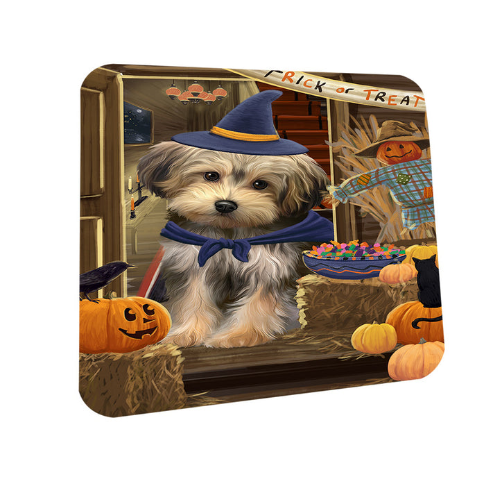 Enter at Own Risk Trick or Treat Halloween Yorkipoo Dog Coasters Set of 4 CST53307