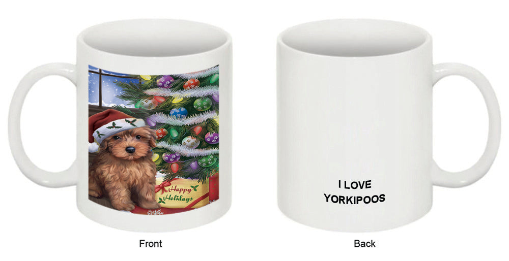 Christmas Happy Holidays Yorkipoo Dog with Tree and Presents Coffee Mug MUG48880