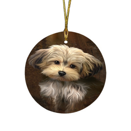 Rustic Yorkipoo Dog Round Flat Christmas Ornament RFPOR54498