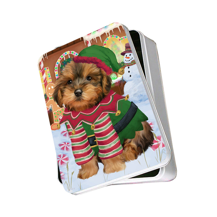 Christmas Gingerbread House Candyfest Yorkipoo Dog Photo Storage Tin PITN56547