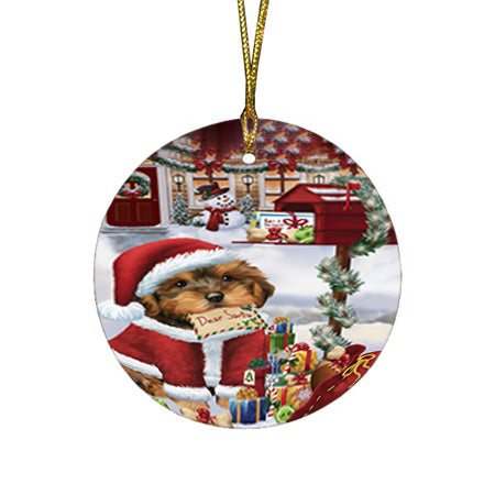 Yorkipoo Dog Dear Santa Letter Christmas Holiday Mailbox Round Flat Christmas Ornament RFPOR53554