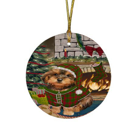The Stocking was Hung Yorkipoo Dog Round Flat Christmas Ornament RFPOR56022