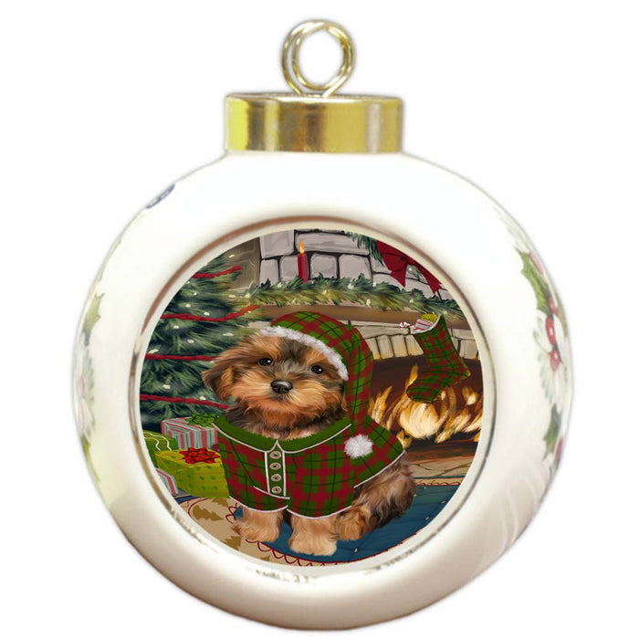 The Stocking was Hung Yorkipoo Dog Round Ball Christmas Ornament RBPOR56022