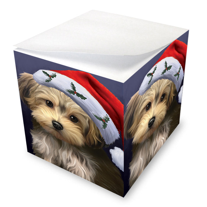 Christmas Holidays Yorkipoo Dog Wearing Santa Hat Portrait Head Note Cube NOC55155