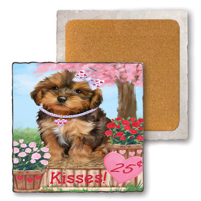 Rosie 25 Cent Kisses Yorkipoo Dog Set of 4 Natural Stone Marble Tile Coasters MCST51271
