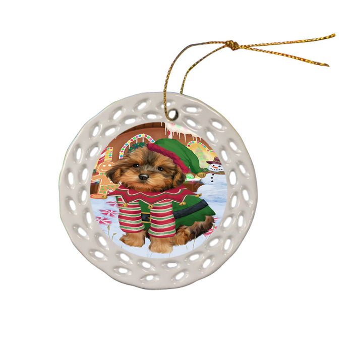 Christmas Gingerbread House Candyfest Yorkipoo Dog Ceramic Doily Ornament DPOR56960