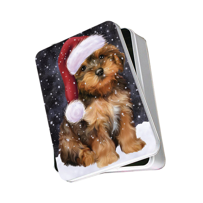Let it Snow Christmas Holiday Yorkipoo Dog Wearing Santa Hat Photo Storage Tin PITN54281